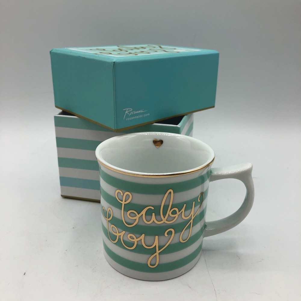 Rosanna OH BABY. 6 Oz Mug Blue White Striped